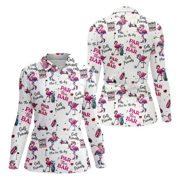 Maxcorners Par Then Bar Flamingo Womens Golf Polo Shirt, Golfing Apparel, Womens Golf Gifts