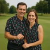 Maxcorners Stick Figure Golf Pose St Patrick's Day Shamrock Black Golf Shirt, Women's Golf Tops, Ladies Golf Polos