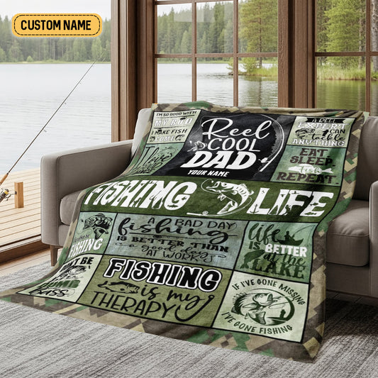 Maxcorners Reel Cool Dad Fishing Life Custom Name Blanket, Fishing Blanket, Gift For Fishing Lover, Dad Fishing Gift LM0201