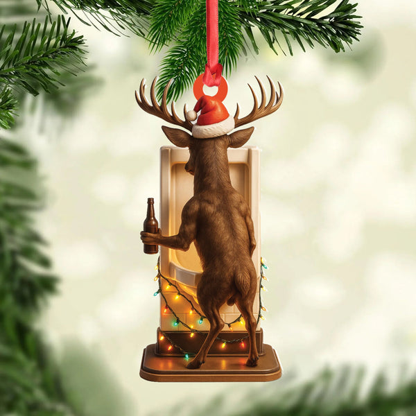 Maxcorners Personalized Acrylic Deer Christmas Ornament - Funny Buck with Santa Hat Drinking Beer by Urinal Holiday Decor LM0110