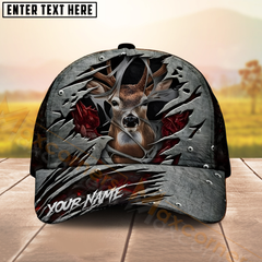 Maxcorners Deer Hunting Hat – 3D Ripped Metal Buck with Red Accents – Personalized Name Hunting Cap