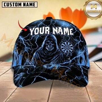 Maxcorners Darts Grim Reaper Dartboard Black Blue Lightning Personalized Name 3D Cap