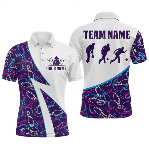 Maxcorners Blue Bowling Custom Men Bowling Shirt Polo & Quarter-Zip Bowling Team Jerseys LM064