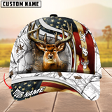 Maxcorners USA Flag Deer Hunting Camouflage Pattern Multicolor Personalized Name 3D Cap