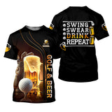 Maxcorners Swing Swear Drink Repeat Funny Golf Polo Shirt, Mens Golf Gift, Golf Lover Gift