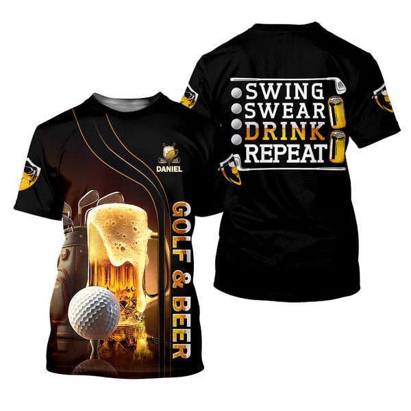 Maxcorners Swing Swear Drink Repeat Funny Golf Polo Shirt, Mens Golf Gift, Golf Lover Gift