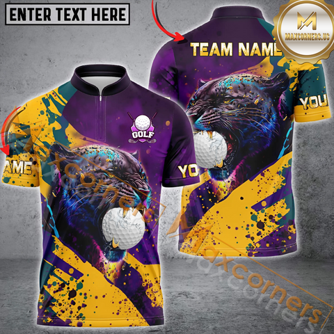 Maxcorners Golf Panther Paint Colorful Customized Name, Team Name 3D Polo Shirt