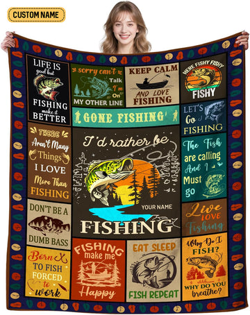 Maxcorners Gone Fishing I'd Rather Be Fishing Custom Name Blanket, Presents For Fishermen, Gift For Fishing Lover LM0201