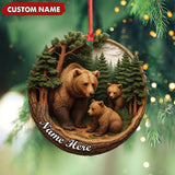 Maxcorners Personalized Bear Family Canvas, Woodland Forest Wall Art, Rustic Nature Home Decor Gift for Animal Lovers LM0411