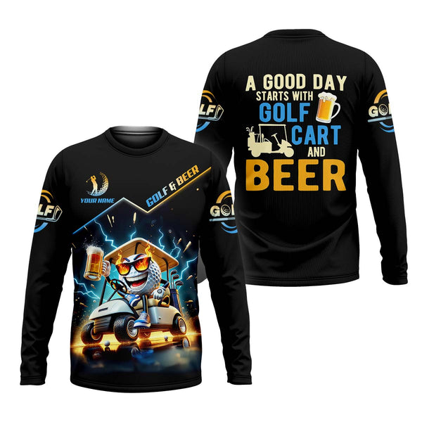 Maxcorners A Good Day Starts With Golf Cart & Beer Custom Golf Polo Shirt, Funny Golf Shirt, Golf Gift For Men