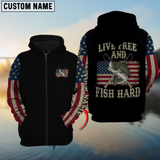 Maxcorners Live Free And Fish Hard Bass Fishing Personalized Name 3D Hoodie