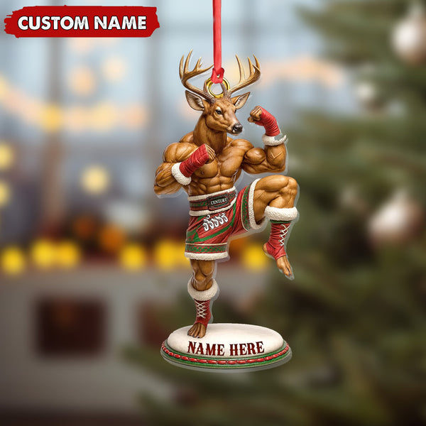 Maxcorners Custom Name Muay Thai Deer Ornament, Funny Boxing Deer Christmas Decoration

 LM0411