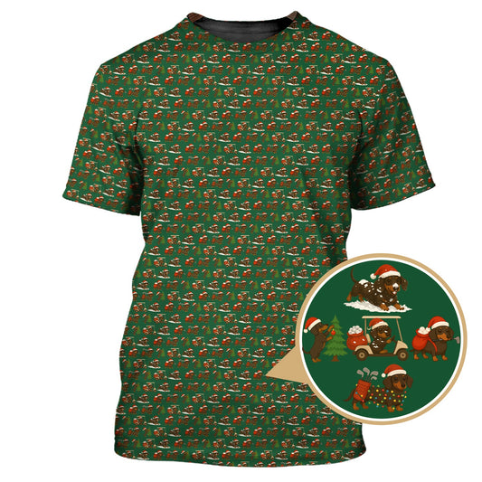 Maxcorners Dachshund Christmas Shirt, Funny Pattern Golf Shirt, Golf Shirt For Dog Lover, Golf Gift For Golfer