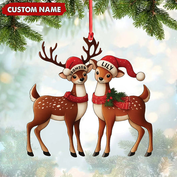 Maxcorners Personalized Couple Reindeer Acrylic Ornament - Cute Custom Deer Christmas Tree Gift for Couples LM0411
