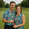 Maxcorners Funny Hula Santa Christmas Golf Shirt, Women's Golf Tops, Hawaiian Golf Shirt, Printed Golf Shirt LM1507