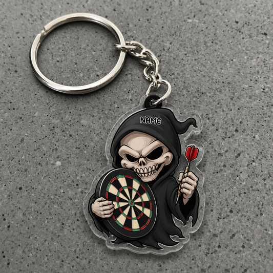 Maxcorners Darts Grim Reaper Personalized Name 3D Keychain And Ornament