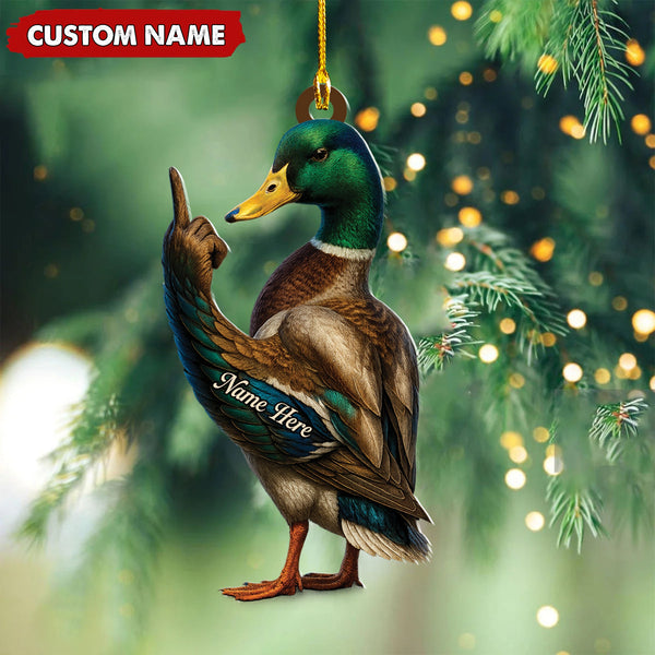 Maxcorners Personalized Funny Duck Fukin' Finger Hunting Acrylic Christmas Ornament Custom Gift for Hunters LM0110