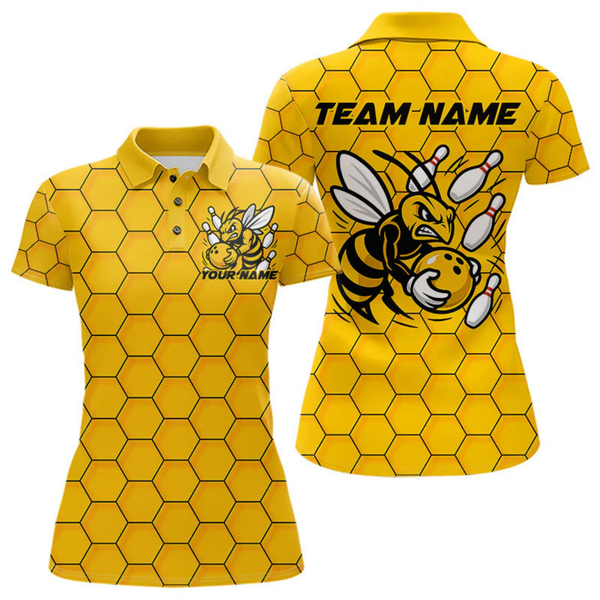 Maxcorners Custom Honeycomb Pattern Bee Bowling Team Men Polo Shirts, Bowling League Shirts LM154