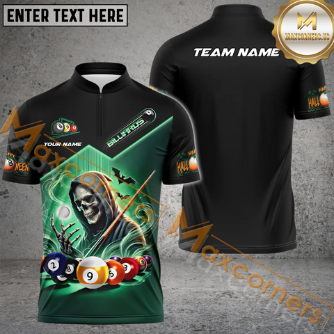 Maxcorners Skull Billiard Jersey Customized Name, Team Name 3D Polo Shirt