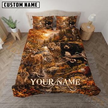 Maxcorners Bear Hunting Autumn Wilderness Custom Name 3D Bedding Set