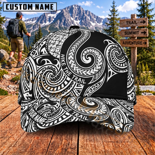 Maxcorners Hiking Tribal Swirl Pattern Personalized Name 3D Cap