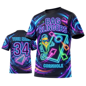 Maxcorners Cornhole Neon Bag Slingers Corn Personalized Name 3D Unisex Shirt
