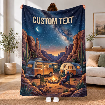 Maxcorners RVs Travel Trailer Canyon Night Campfire Custom Name 3D Blanket