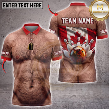 Maxcorners Bowling Funny Hairy Chest Red Accent Bowling Ball Pins Personalized Name 3D Unisex Shirt