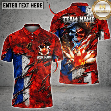 Maxcorners Bowling France Flag Fiery Samurai Personalized Name 3D Unisex Shirt