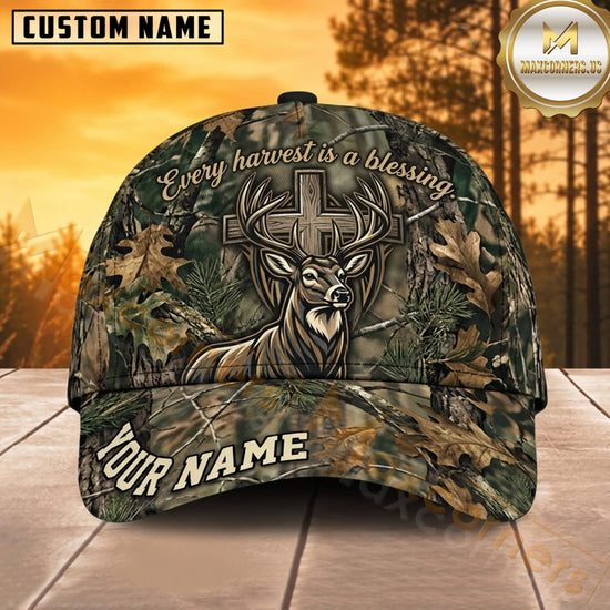 Maxcorners Deer Hunting Whitetail Deer Skull Rustic Woodland Camo Customized Name 3D Cap