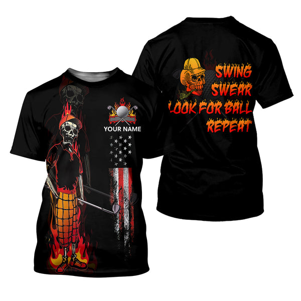 Maxcorners Custom Flaming Skeleton Men's Golf Polo Shirt, Mens Golf Gift, Funny Golf Shirt