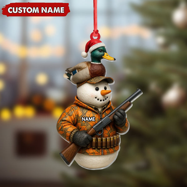 Maxcorners Personalized Duck Hunter Snowman Ornament, Custom Name Christmas Decoration for Hunters LM0411