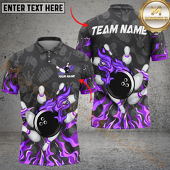 Maxcorners Bowling Inferno Strike Personalized Name Men And Women 3D Polo Shirt Custom Bowling Team Jersey (4 Colors)