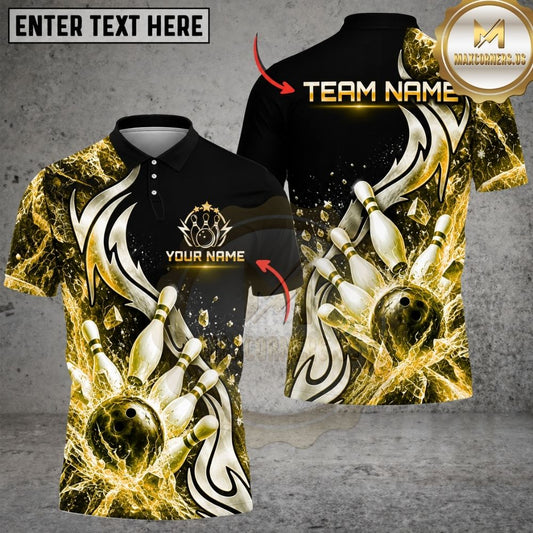 Maxcorners Bowling Ball Pins Dynamic Electric Lightning Splash Artwork Multicolor Customized Name, Team Name 3D Shirts