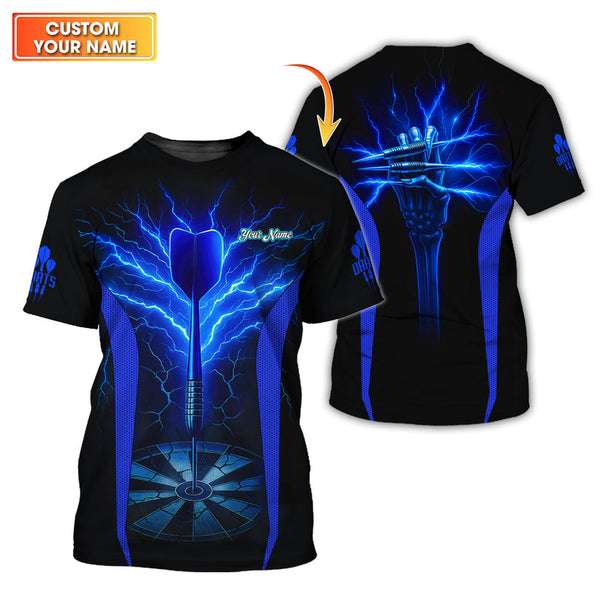 Maxcorners Electric Blue Skeleton Darts Jersey, Custom Name Darts Shirt, Dart Shirts For Men's LM0509