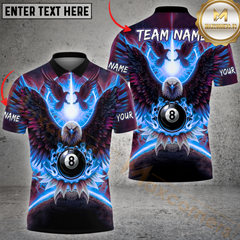 Maxcorners Billiard 8 Ball Pool Hawk Pattern Multicolor Customized Name, Team Name 3D Polo Shirt