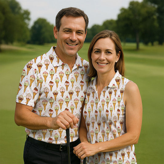 Maxcorners Adult Humor Ice Cream Golf Shirt, Funny Cone Pattern, Golf Shirt For Women LM1507