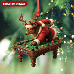 Maxcorners Personalized Acrylic Deer Christmas Ornament - Funny Buck Playing Pool in Santa Outfit Holiday Decor LM0110