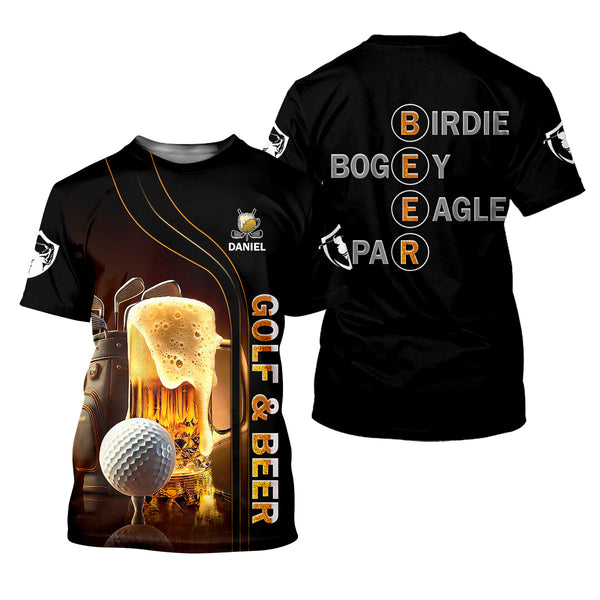 Maxcorners Golf And Beer Custom Men's Golf Polo Shirt, Funny Golf Shirt, Gift For Golfers