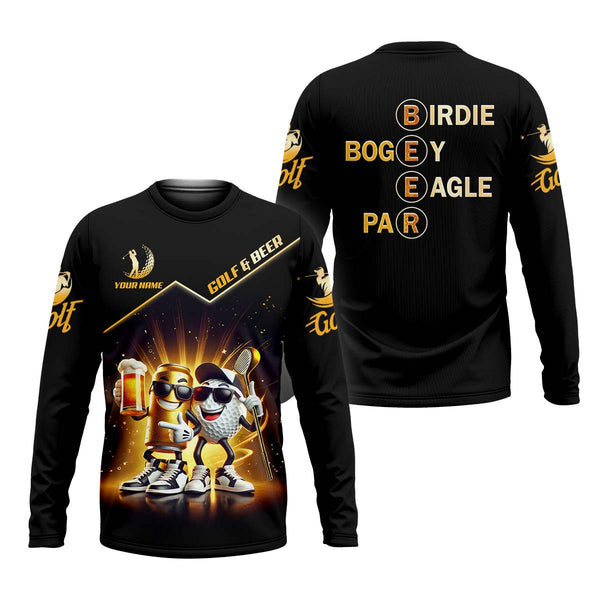 Maxcorners Golf And Beer Custom Men's Golf Polo Shirt, Funny Golf Apparel, Fun Golf Shirts For Men