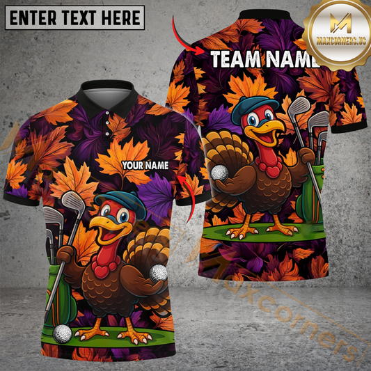 Maxcorners Turkey Swing Golf Polo Shirt, Custom Name & Team Name Golf 3D Shirts12
