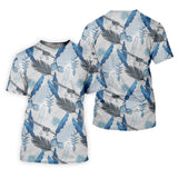 Maxcorners Blue Feather Golf Polo Shirt, Mens Golf Gift, Mens Tropical Shirts