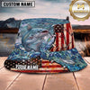 Maxcorners Fishing Red White Blue Patriotic Fishing with Flag and Splash Personalized Name 3D Bucket Hat (13 Fish Species)