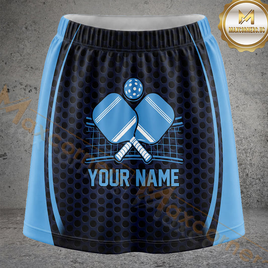 Maxcorners Pickleball Black Honeycomb Crossed Paddles Personalized 3D Skort, Skirts With Shorts