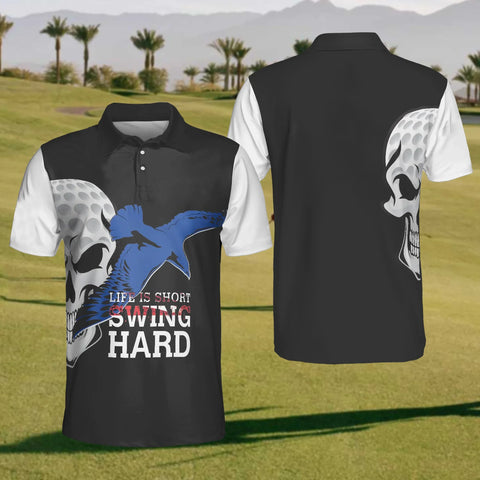 Maxcorners Life Is Short Swing Hard Mens Golf Polo Shirt, Mens Golf Gift, Funny Golf Shirt