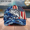 Maxcorners Fishing USA Flag Blue Camouflage Personalized Name 3D Cap (12 Fish Species)