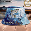 Maxcorners Fishing Dark Camo Fishing Scene with Bold Graphic Personalized Name 3D Bucket Hat (13 Fish Species)