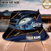 Maxcorners Fishing Navy Gold Wave Personalized Name 3D Bucket Hat (12 Fish Species)