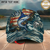Maxcorners Fishing American Flag Blue Camouflage Personalized 3D Cap (12 Fish Species)