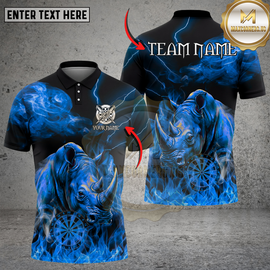 Maxcorners Dart Polo Shirt Rhino Lightning Smoke Multicolor Options Personalized Name, Team Name 3D Shirt (4 Colors)